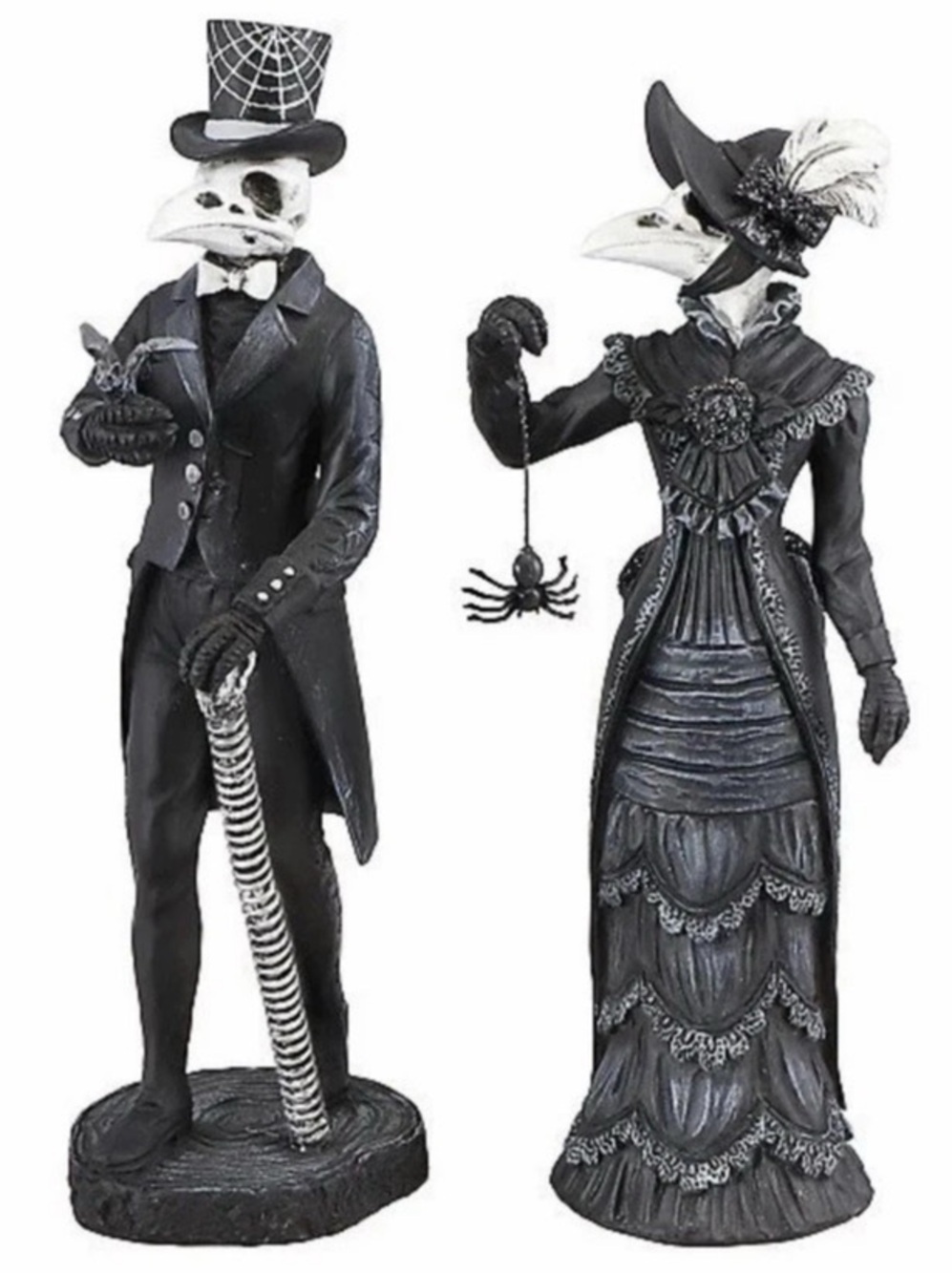 Hallows Eve Plague Doctor Victorian Gothic Crow Skeleton Couple Figurine Set 🐦⬛